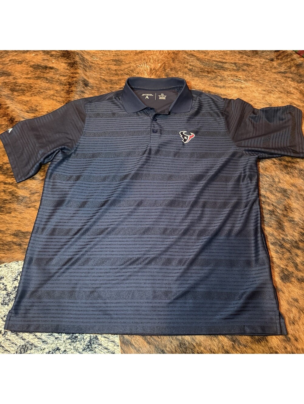 Antigua Houston Texans Men's Polo Shirt Stripe Navy Size XL NFL Football Golf